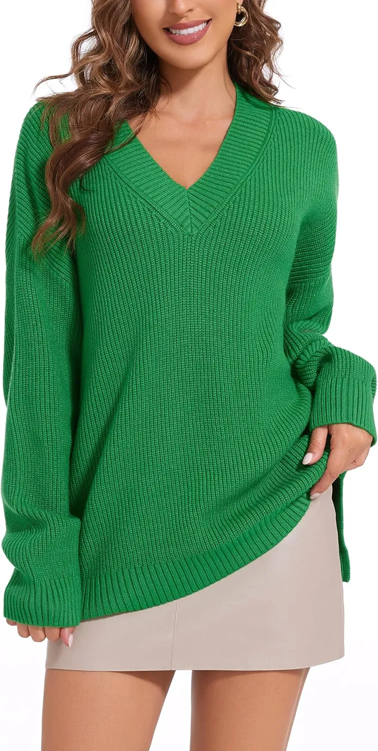 Women's V Neck Oversized Sweaters for Women Off Shoulder Loose Knit Jumper Pullover Tops