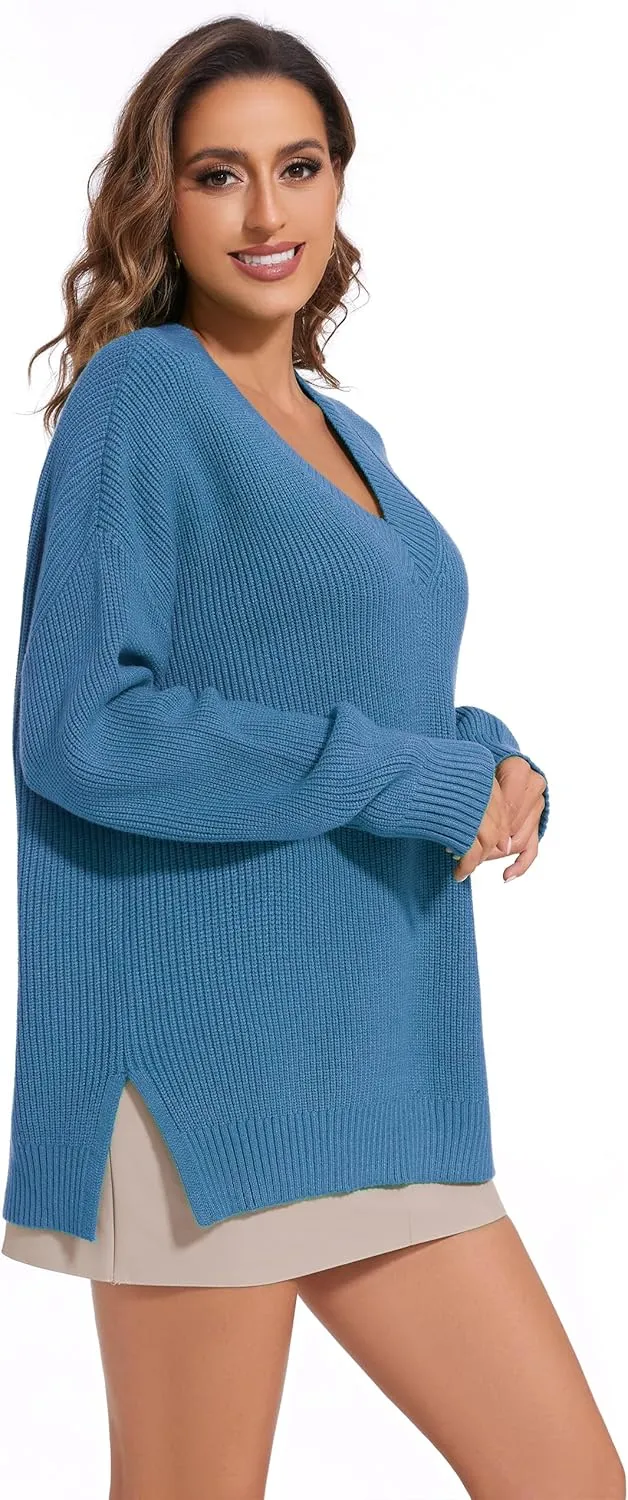 Women's V Neck Oversized Sweaters for Women Off Shoulder Loose Knit Jumper Pullover Tops