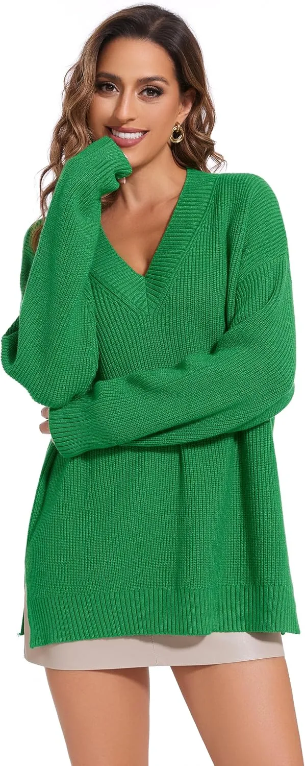 Women's V Neck Oversized Sweaters for Women Off Shoulder Loose Knit Jumper Pullover Tops