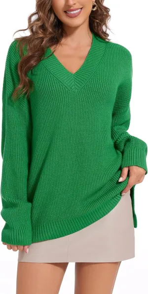 Women's V Neck Oversized Sweaters for Women Off Shoulder Loose Knit Jumper Pullover Tops