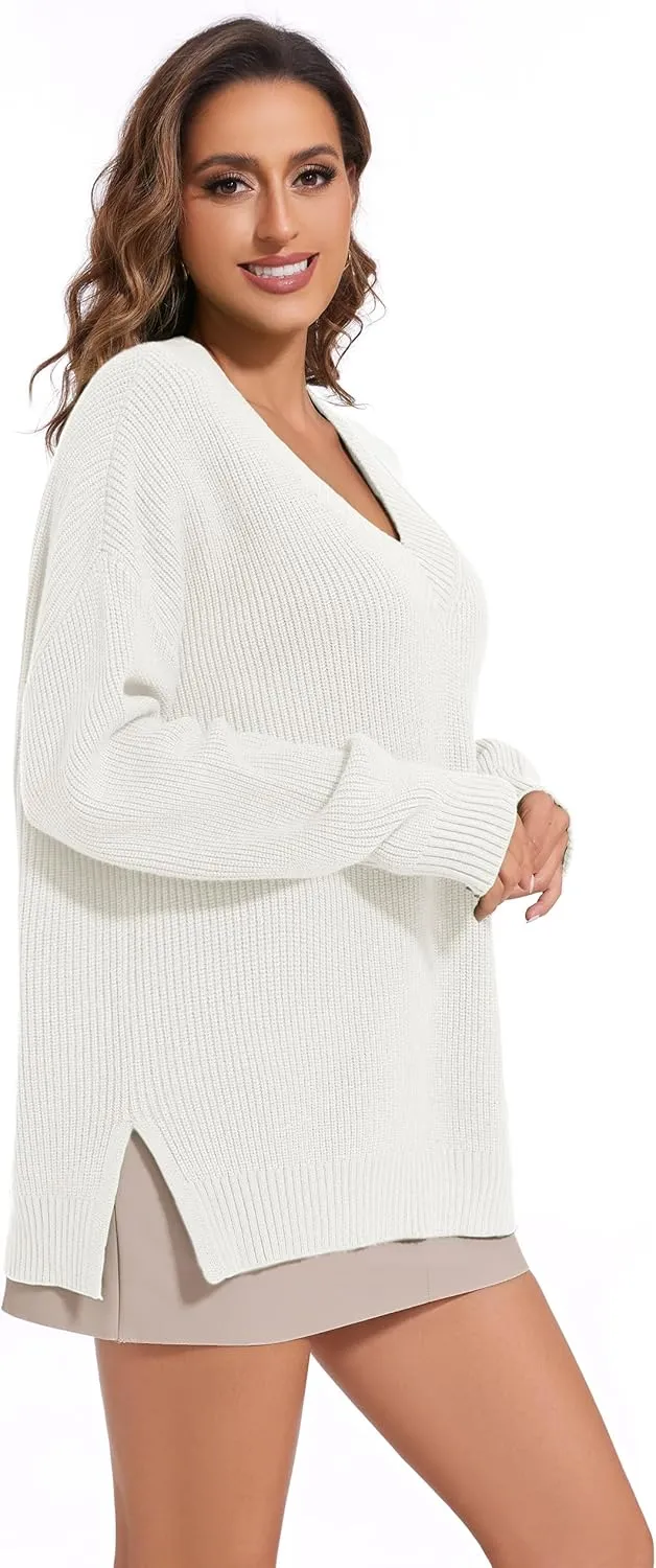 Women's V Neck Oversized Sweaters for Women Off Shoulder Loose Knit Jumper Pullover Tops