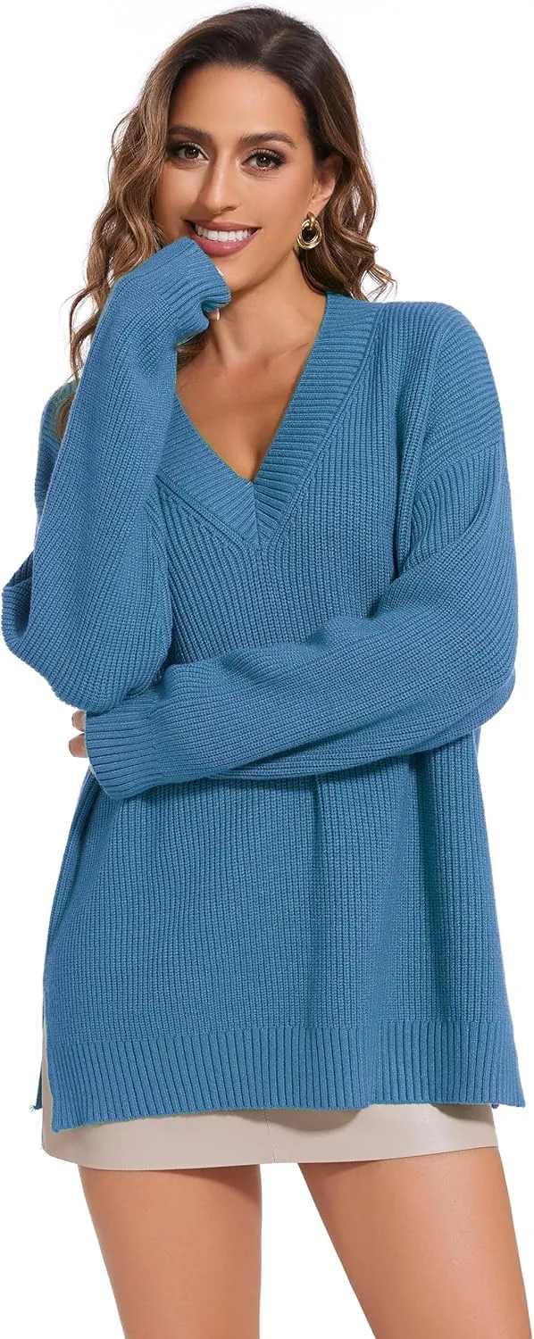 Women's V Neck Oversized Sweaters for Women Off Shoulder Loose Knit Jumper Pullover Tops