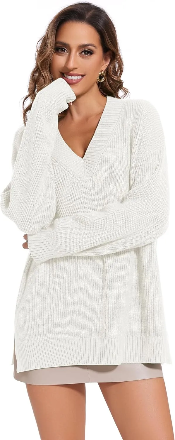 Women's V Neck Oversized Sweaters for Women Off Shoulder Loose Knit Jumper Pullover Tops