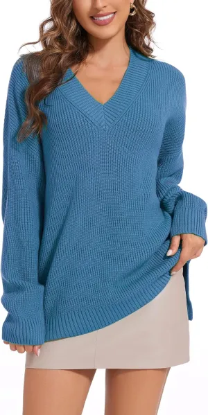 Women's V Neck Oversized Sweaters for Women Off Shoulder Loose Knit Jumper Pullover Tops