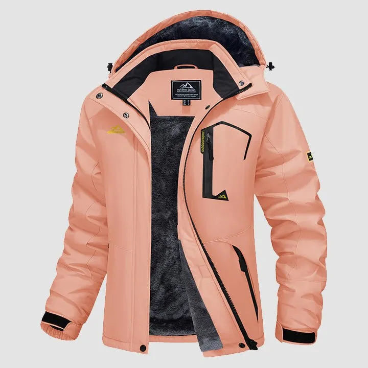 Women's Water-Resistant Fleece Ski Jacket with 4 Pockets - Warm Parka