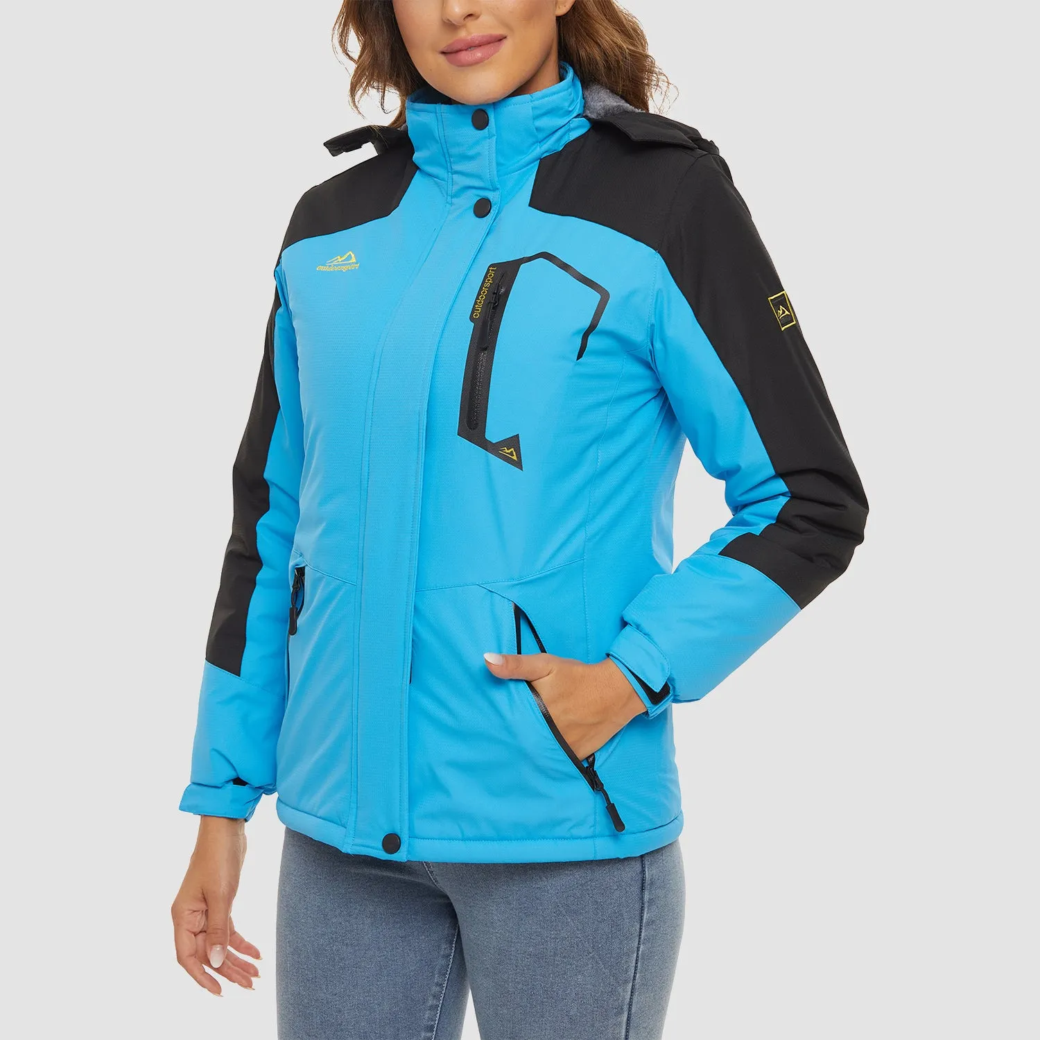 Women's Water-Resistant Fleece Ski Jacket with 4 Pockets - Warm Parka