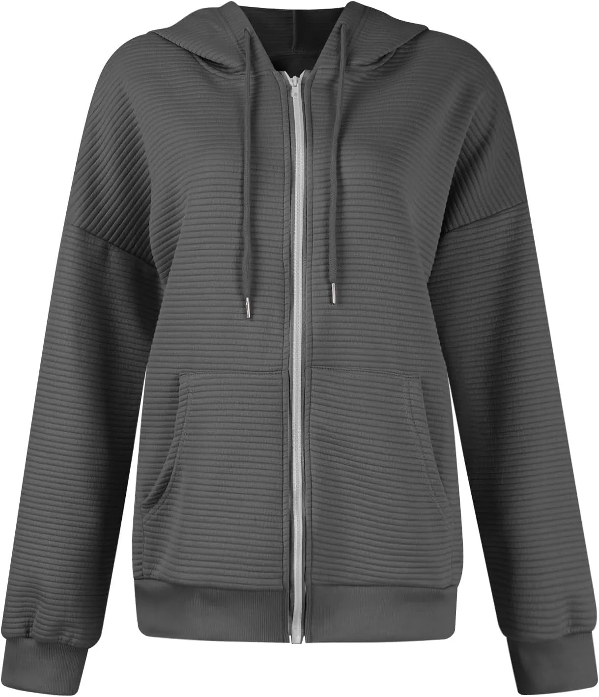 Womens Zip Up Hoodie Oversized Sweatshirt Waffle Knit Clothes Fall Fashion Long Sleeve Jacket With Pockets