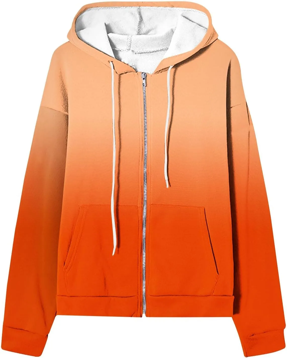 Womens Zip Up Hoodies Sherpa Lined Fleece Thermal Jacket Full Zip Long Sleeve Sweatshirts Gradient Color Shirts Coat