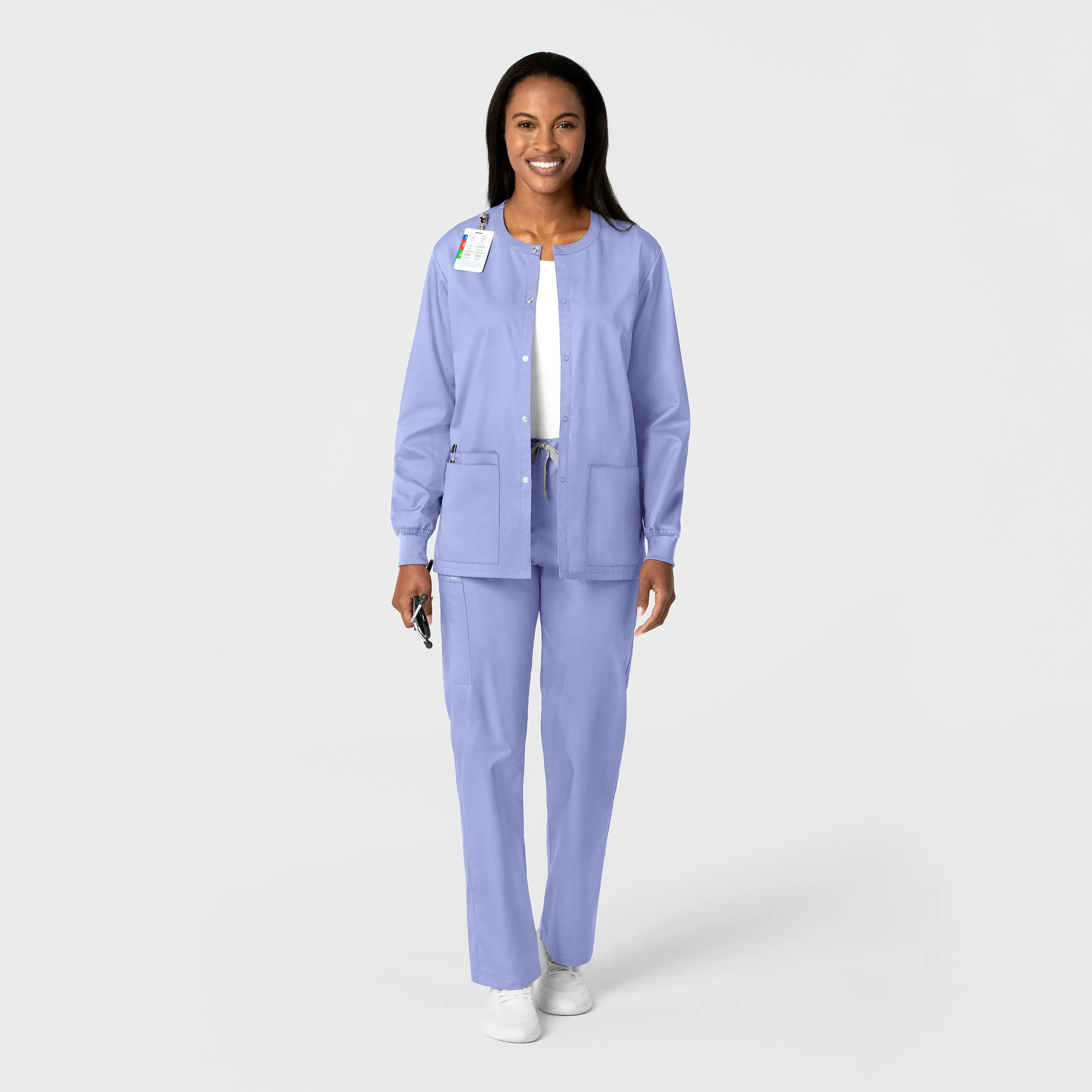 WonderWORK Unisex Snap Front Scrub Jacket - Ceil Blue