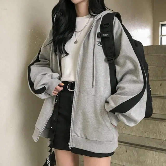 xakxx Zip Up Sweatshirt Spring Autumn Jacket Clothes oversize Hoodies Women plus size Vintage Pockets Long Sleeve Casual Large Coats