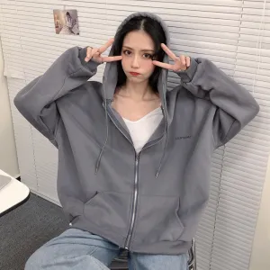 xakxx Zip Up Sweatshirt Spring Autumn Jacket Clothes oversize Hoodies Women plus size Vintage Pockets Long Sleeve Casual Large Coats
