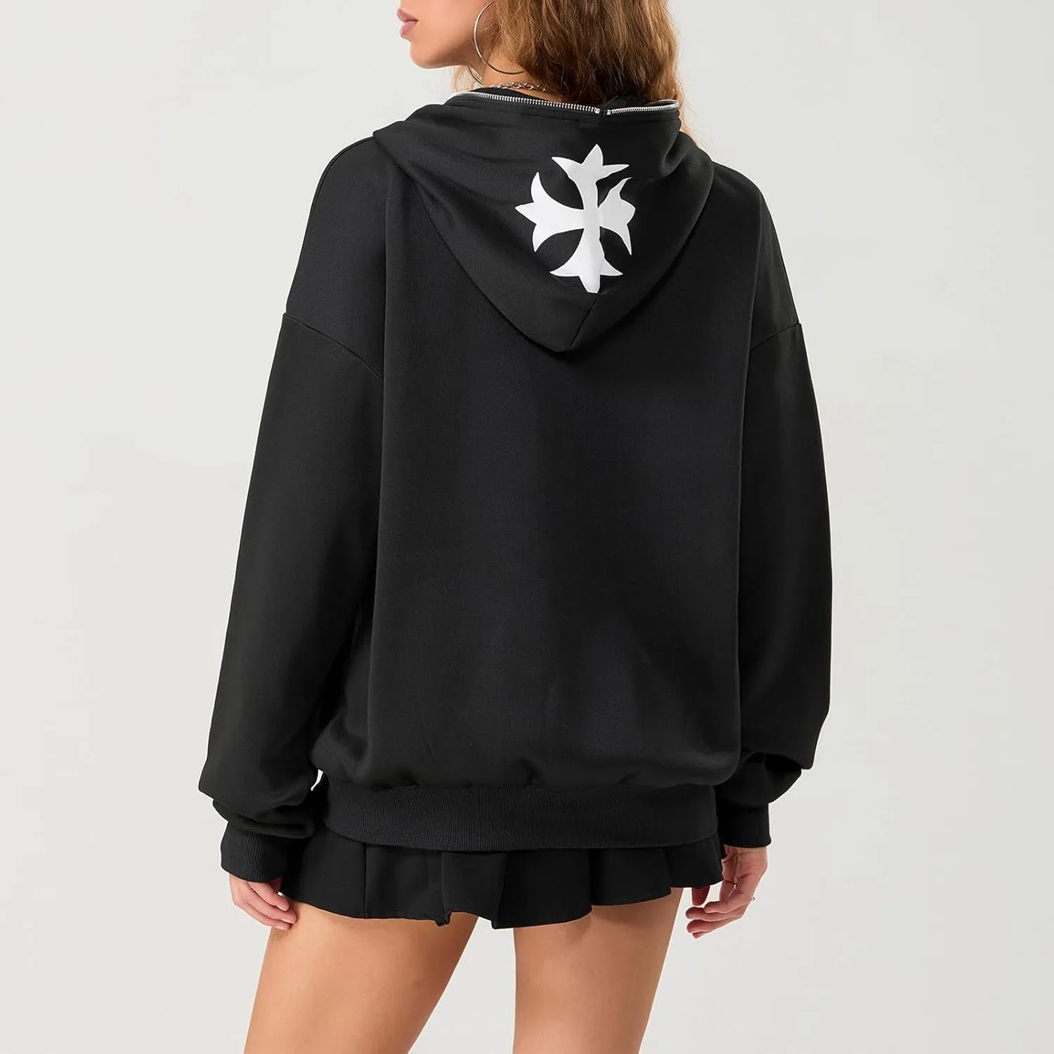Y2K Zip Up Hoodie for Men Women Star Graphic Letter Print Long Sleeve Sweatshirt Aesthetic Oversized Harajuku Jacket