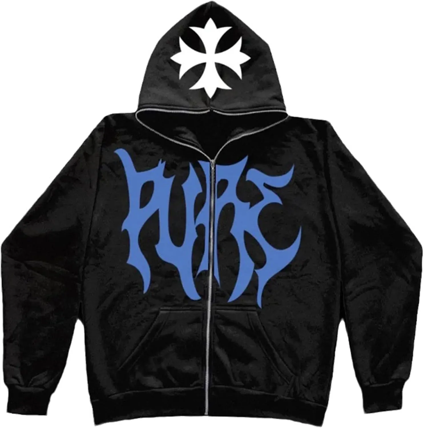 Y2K Zip Up Hoodie for Men Women Star Graphic Letter Print Long Sleeve Sweatshirt Aesthetic Oversized Harajuku Jacket