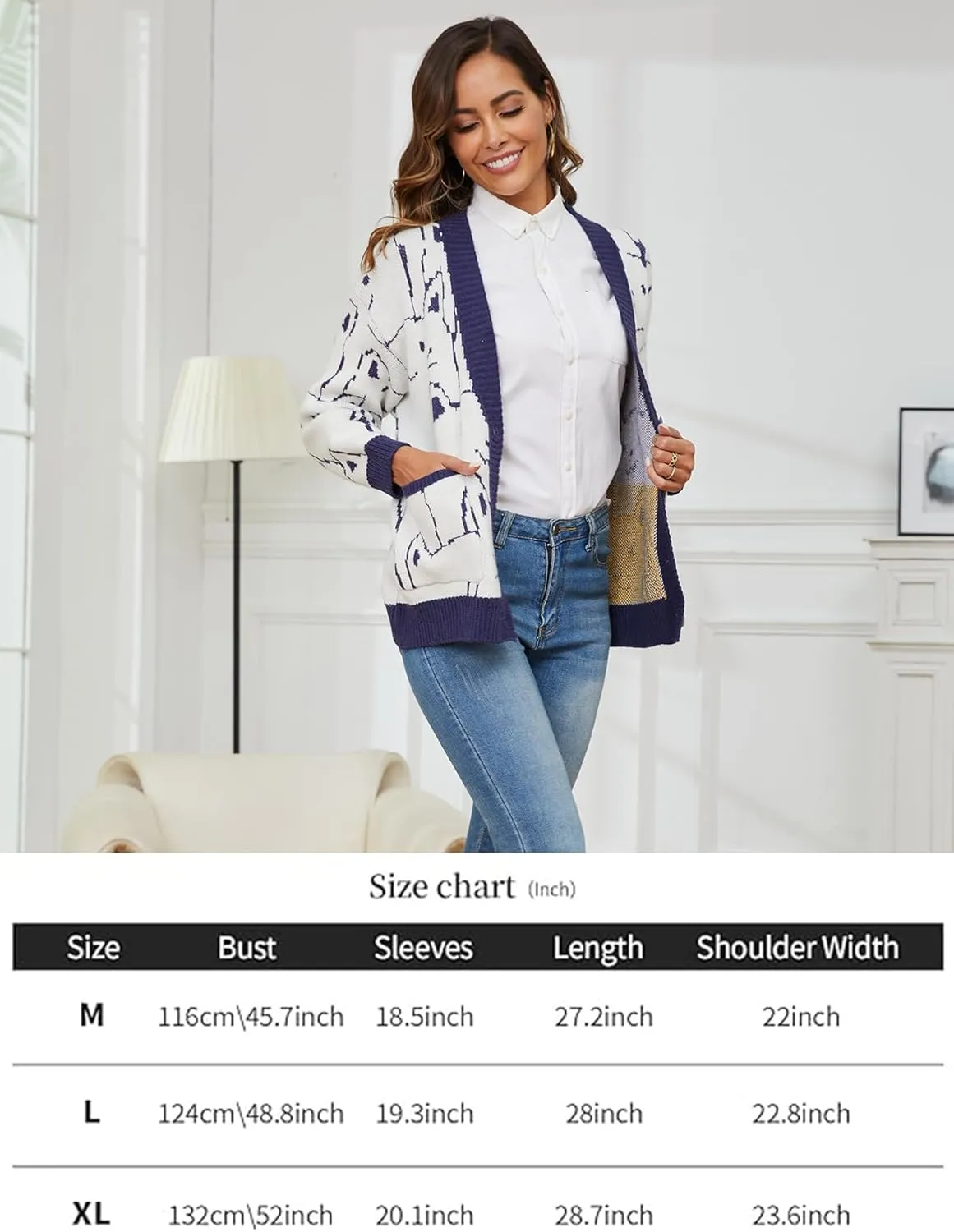 Yimoon Women's Kawaii Cat Cardigan Sweater Oversized V-Neck Button Down Knitted Loose Fit Cardigans