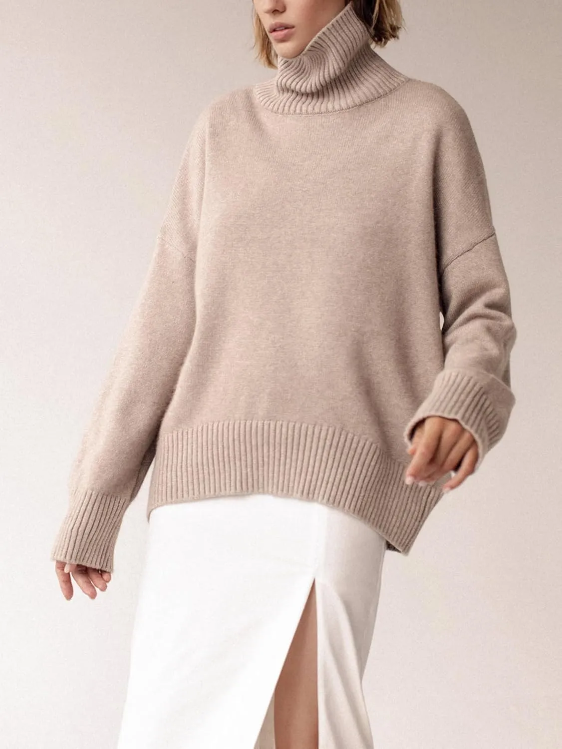 YKR Women's Turtleneck Sweater Chunky Long Sleeve Knitted Pullover High Low Hem Trendy 2024 Fall Winter Basic Jumper Top