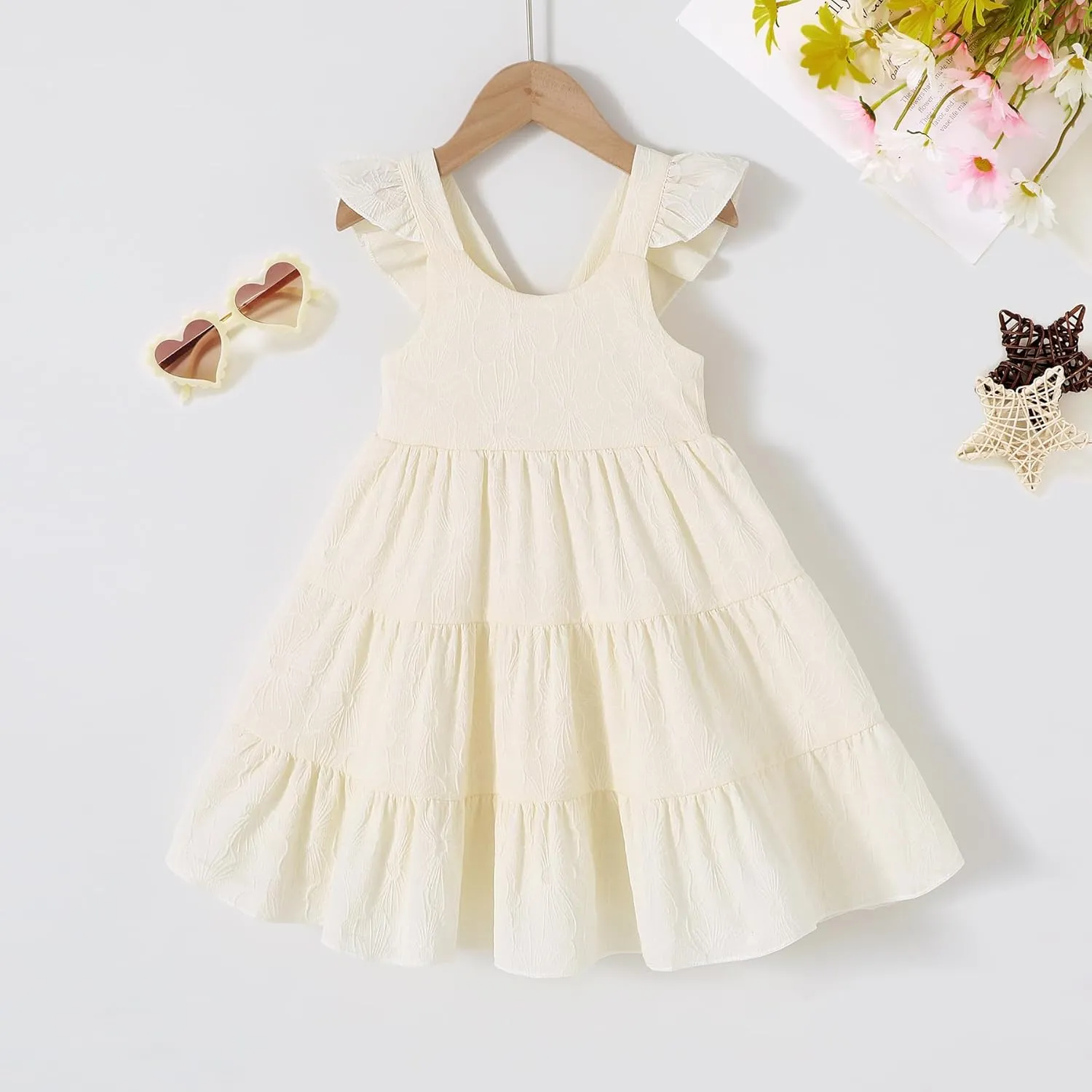YOUNGER TREE Toddler Baby Girls Dress Summer Ruffle Sleeve Halter Casual Kids Beach Sundress