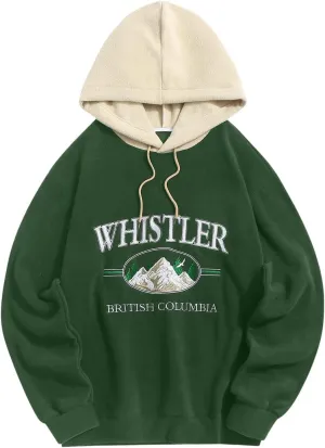 ZAFUL Men's Hooded Sweatshirt, Letter Mountain Graphic Embroidery Plush Fleece Casual Drawstring Pullover Hoodie