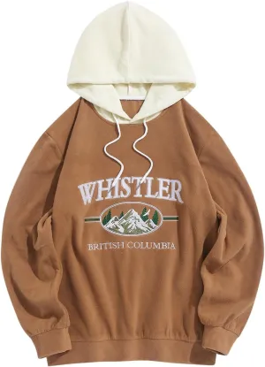 ZAFUL Men's Hooded Sweatshirt, Letter Mountain Graphic Embroidery Plush Fleece Casual Drawstring Pullover Hoodie