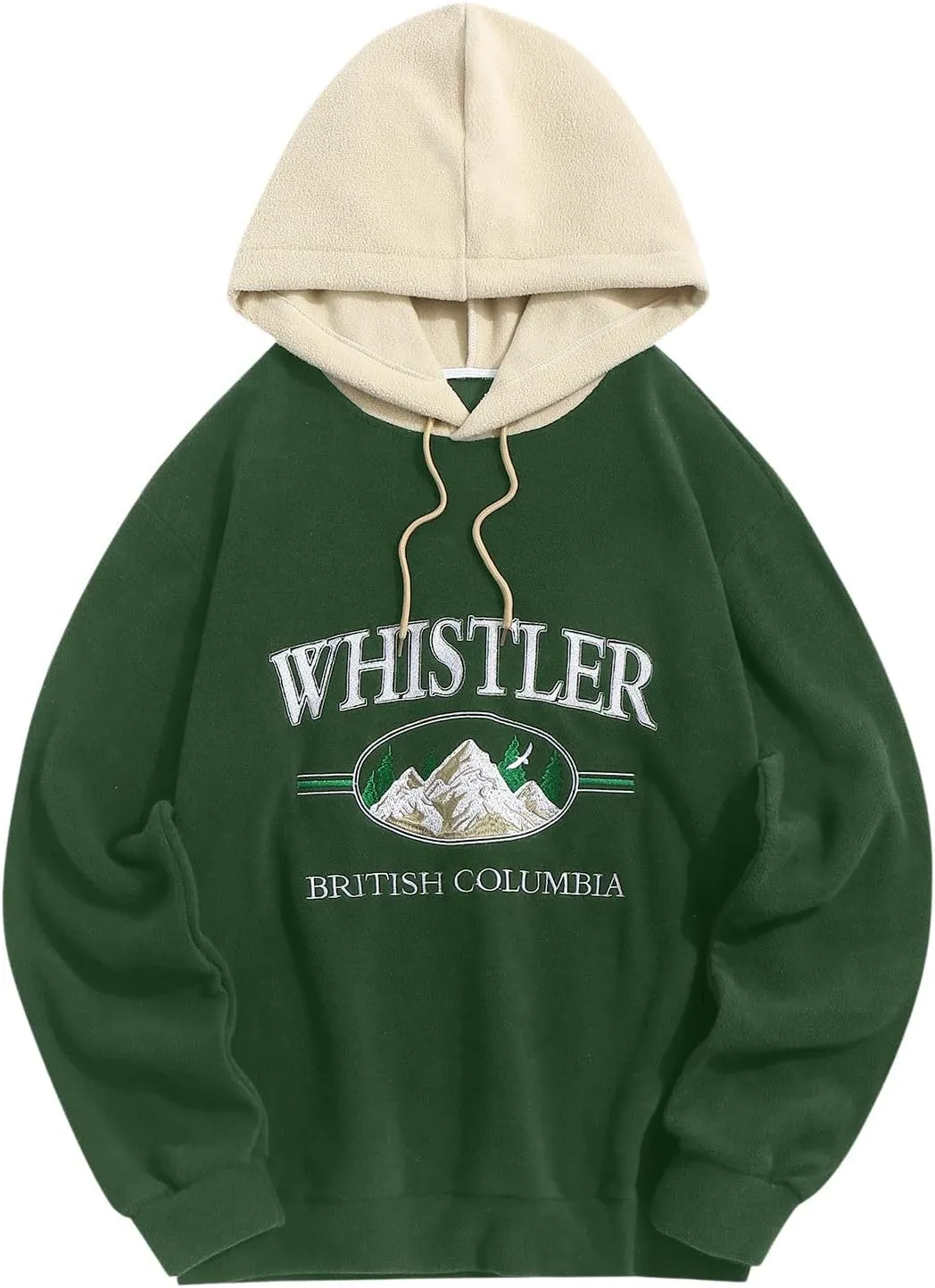 ZAFUL Men's Hooded Sweatshirt, Letter Mountain Graphic Embroidery Plush Fleece Casual Drawstring Pullover Hoodie