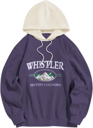 ZAFUL Men's Hooded Sweatshirt, Letter Mountain Graphic Embroidery Plush Fleece Casual Drawstring Pullover Hoodie