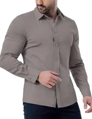 ZAFUL Men's Stretch Wrinkle-Free Cotton Dress Shirt Regular Fit Long Sleeve Button Down Shirts 3XL Grey