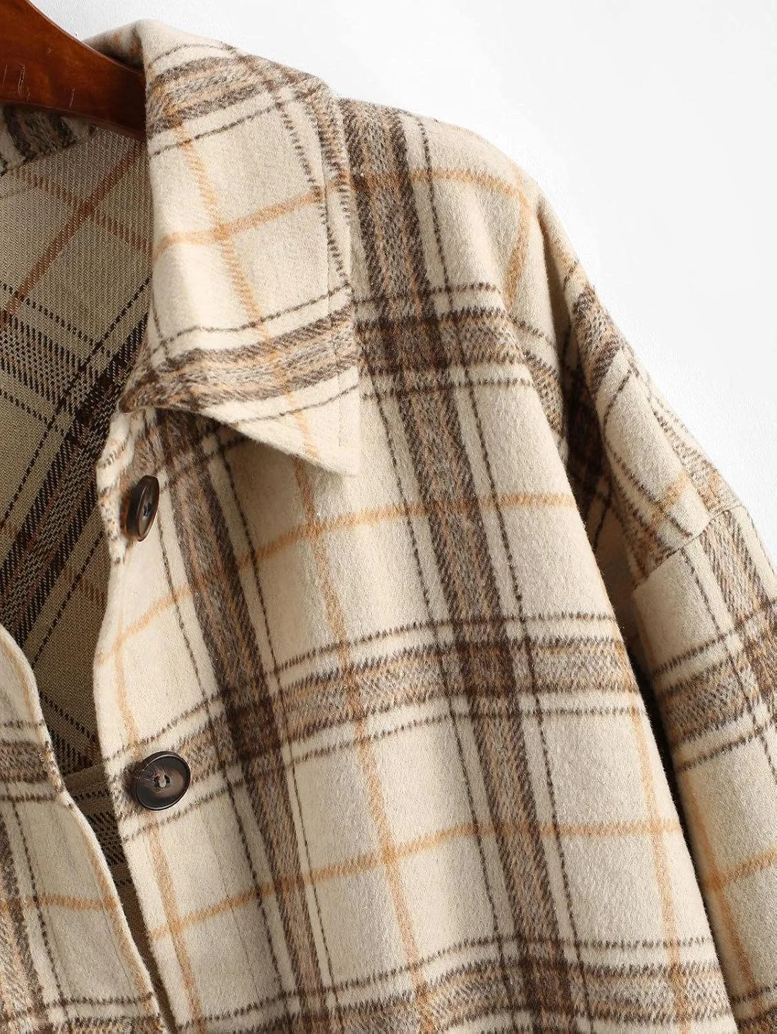 ZAFUL Women's Plaid Long Sleeve Shirt Button Down Thin Jacket Casual Flannel Plaid Shacket with Pocket