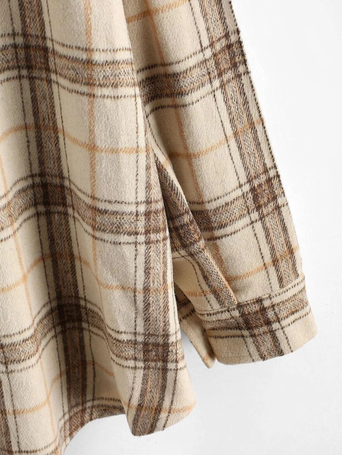 ZAFUL Women's Plaid Long Sleeve Shirt Button Down Thin Jacket Casual Flannel Plaid Shacket with Pocket