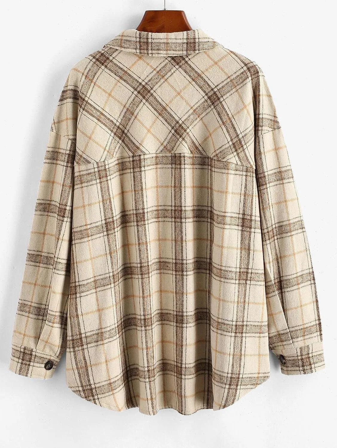 ZAFUL Women's Plaid Long Sleeve Shirt Button Down Thin Jacket Casual Flannel Plaid Shacket with Pocket