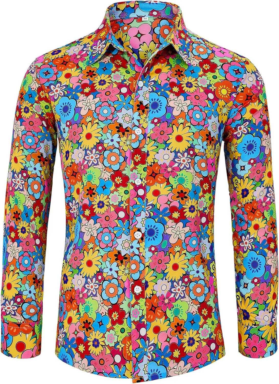 Zando Mens 70s Disco Shirt Retro Casual Button Down Disco Outfit Men Floral Vintage Long Sleeve Hip Hop Party Outfit Shirt