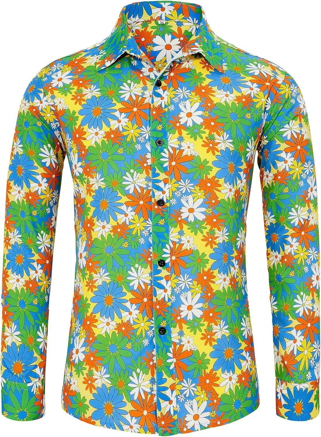 Zando Mens 70s Disco Shirt Retro Casual Button Down Disco Outfit Men Floral Vintage Long Sleeve Hip Hop Party Outfit Shirt