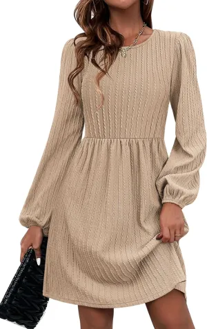 Zeagoo Women's Casual Knit Sweater Dress with Pockets Crew Neck Long Sleeve A-Line Dresses for Women 2024 Fall Dresses