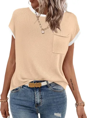 Zeagoo Womens Sweater Vest Fall 2024 Loose Fit Cape Sleeve Knit Ribbed Tank Tops with Front Pocket S-XXL