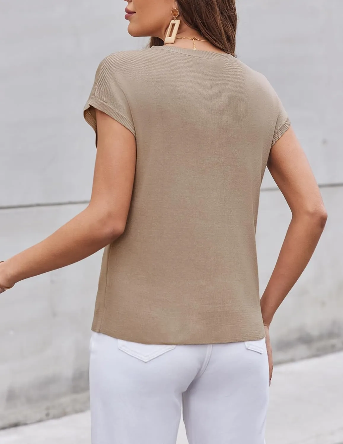 Zeagoo Womens Sweater Vest Fall 2024 Loose Fit Cape Sleeve Knit Ribbed Tank Tops with Front Pocket S-XXL