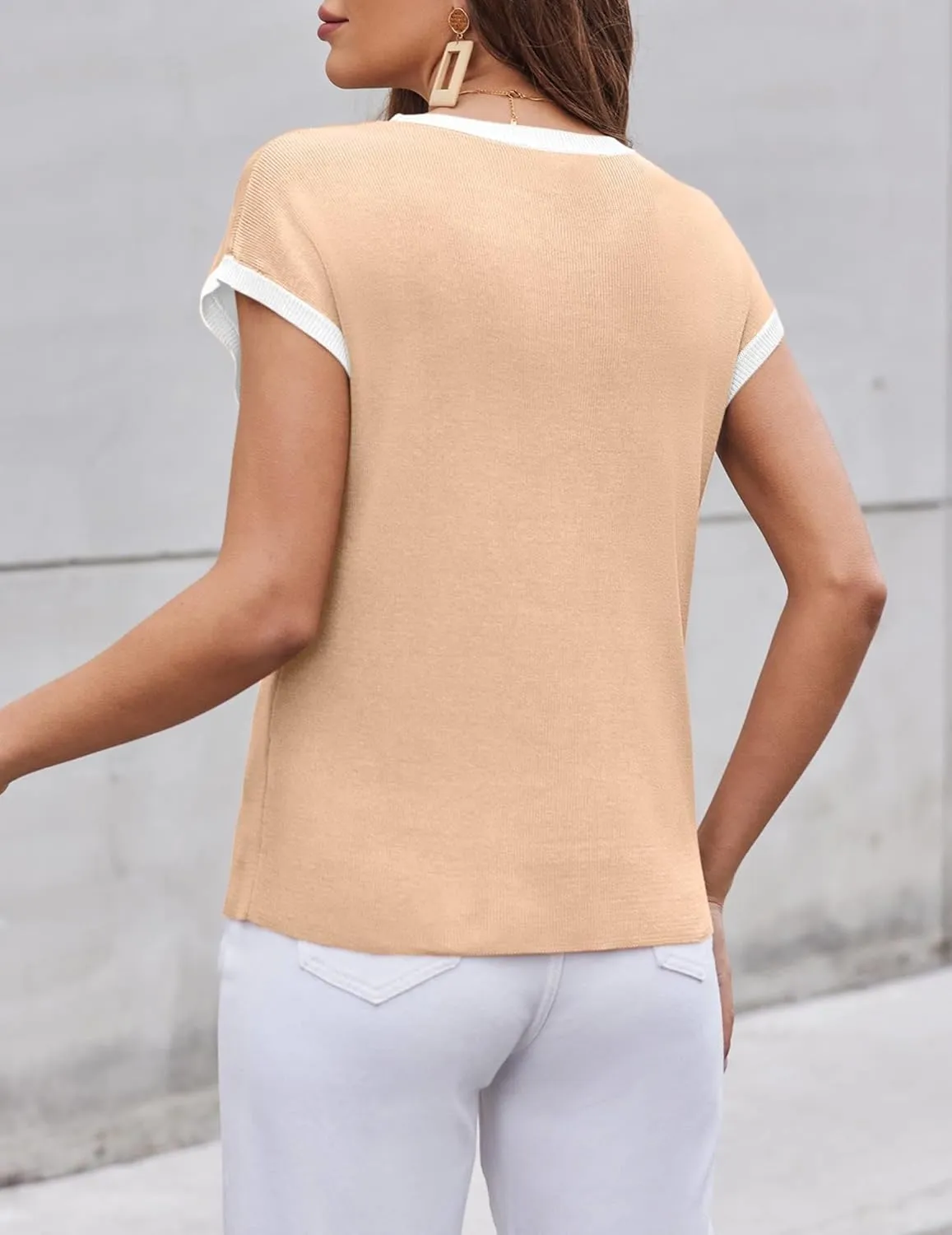 Zeagoo Womens Sweater Vest Fall 2024 Loose Fit Cape Sleeve Knit Ribbed Tank Tops with Front Pocket S-XXL
