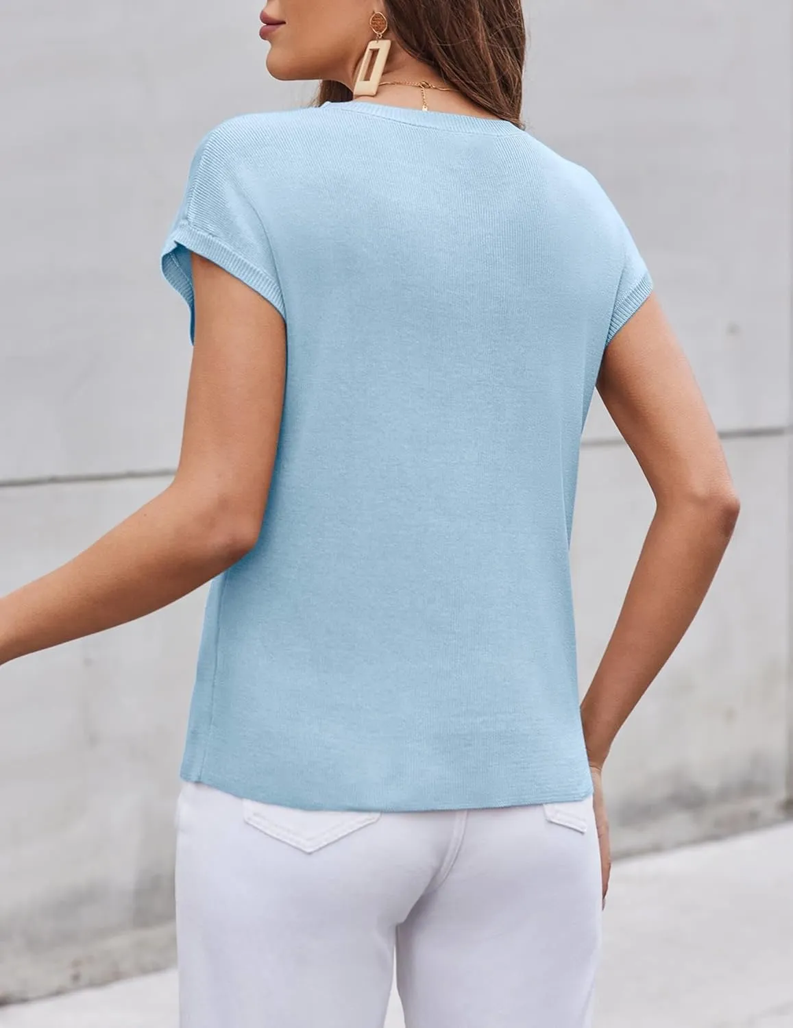Zeagoo Womens Sweater Vest Fall 2025 Loose Fit Cape Sleeve Knit Ribbed Tank Tops with Front Pocket S-XXL