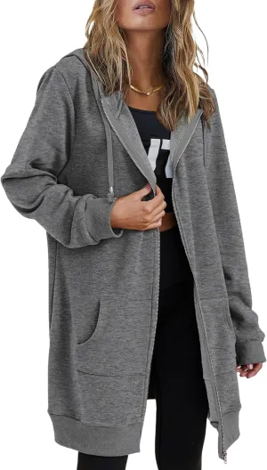 Zeagoo Womens Zip Up Hoodies Long Sleeve Fall Lightweight Hooded Sweatshirt Oversized Fleece Jacket With Pockets