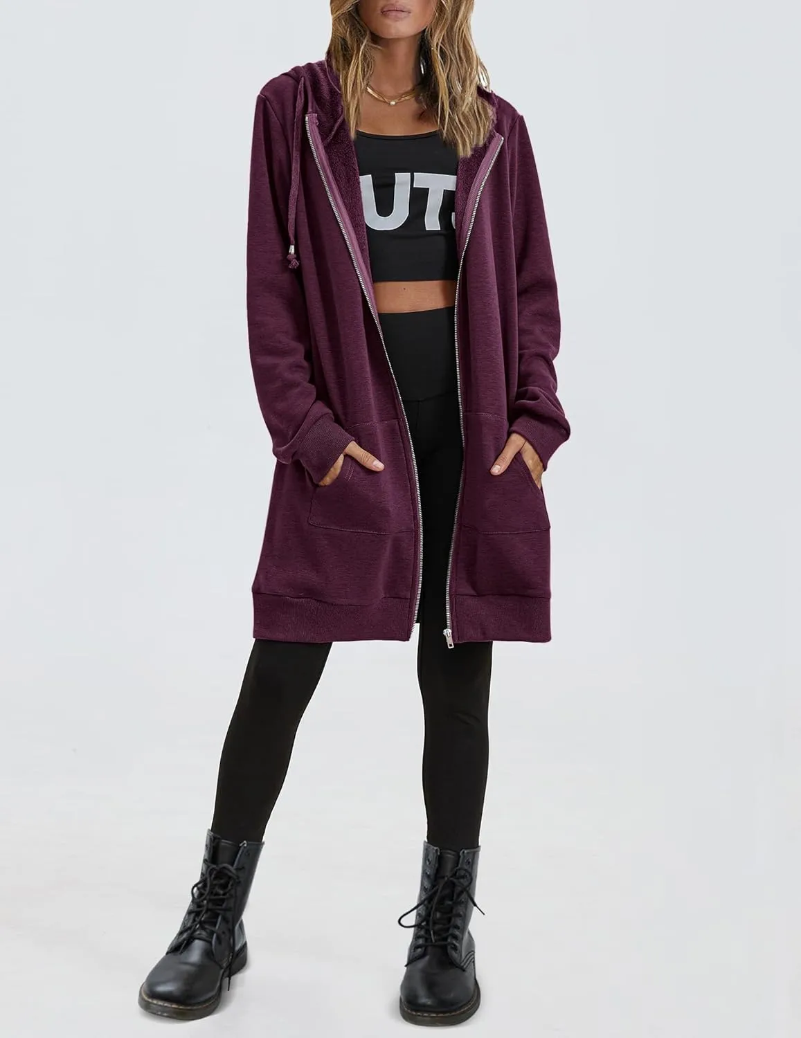 Zeagoo Zip Up Hoodies For Women Long Sleeve Oversized Sweatshirts Casual Lightweight Fleece Jackets With Pockets