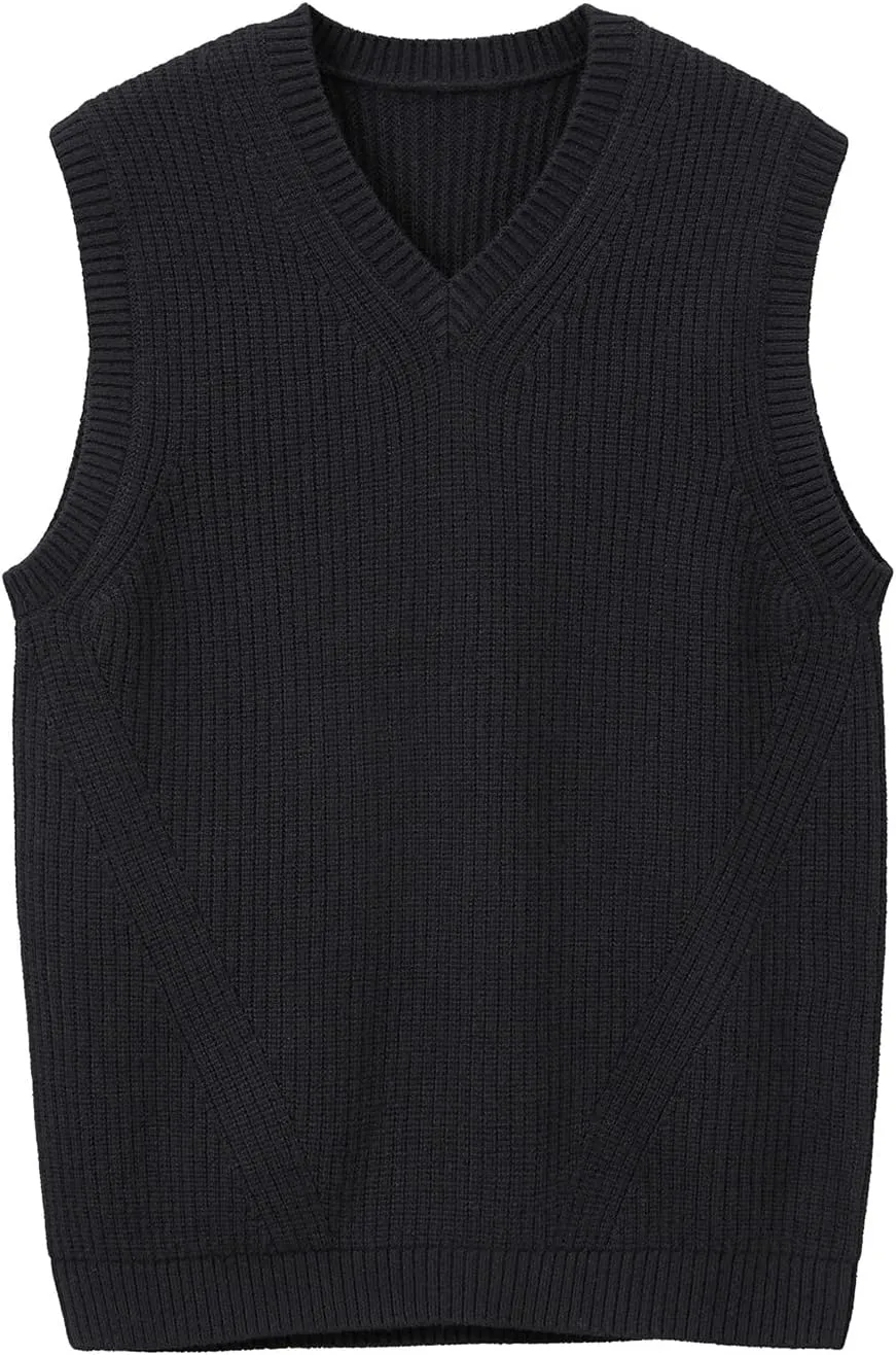 zhilifs Mens V-Neck Knitted Sweater Sleeveless Pullover Knitwear Vest Solid Plain Loose Fit All Match Sweater Tops